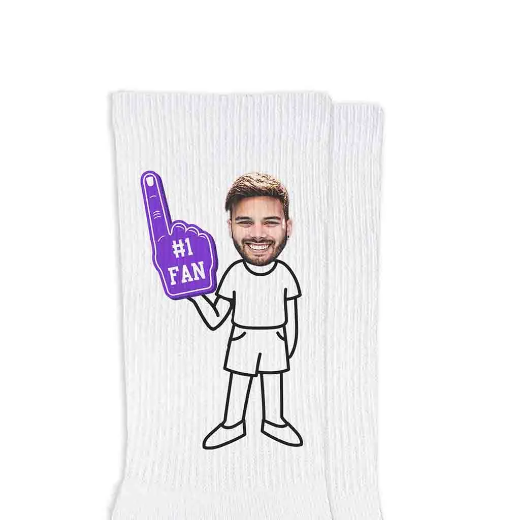 #1 Fan Photo Socks for Men Printed on Cotton Crew Socks