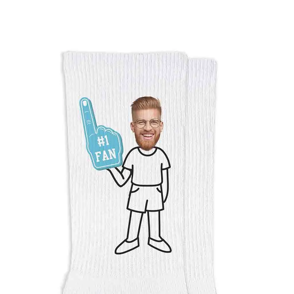 #1 Fan Photo Socks for Men Printed on Cotton Crew Socks