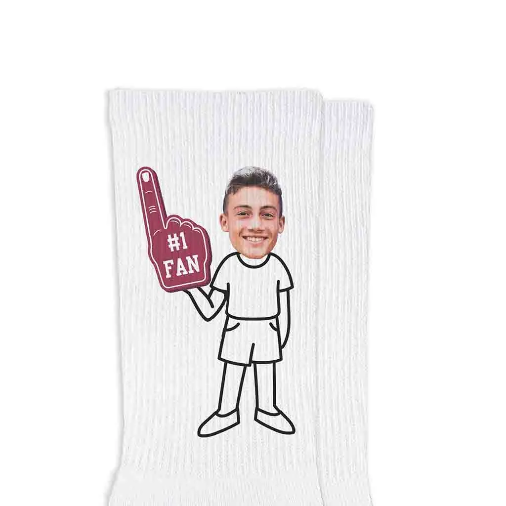 #1 Fan Photo Socks for Men Printed on Cotton Crew Socks