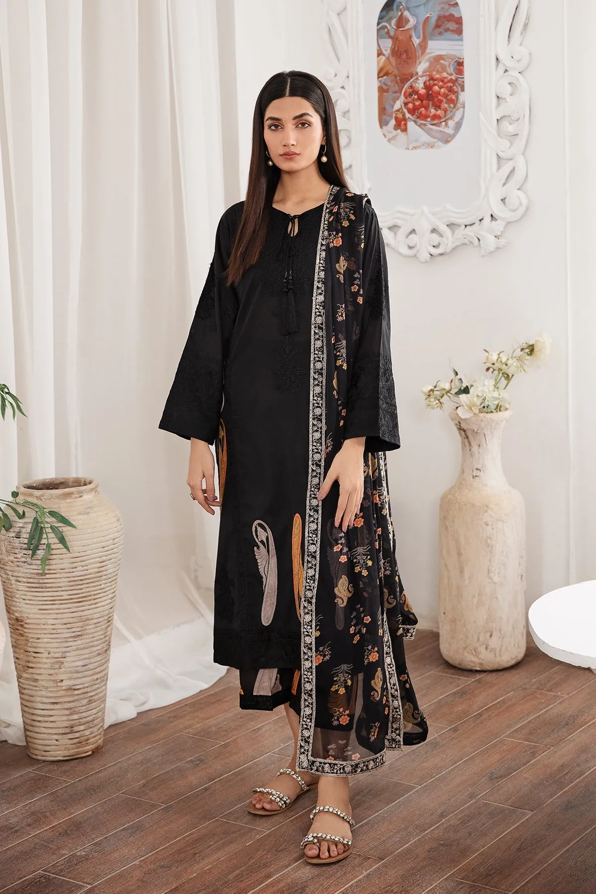 3-Pc Charizma Unstitched Embroidered Lawn With Chiffon Dupatta CM23-02