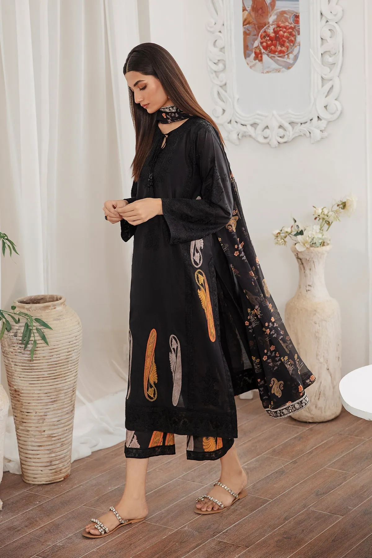 3-Pc Charizma Unstitched Embroidered Lawn With Chiffon Dupatta CM23-02