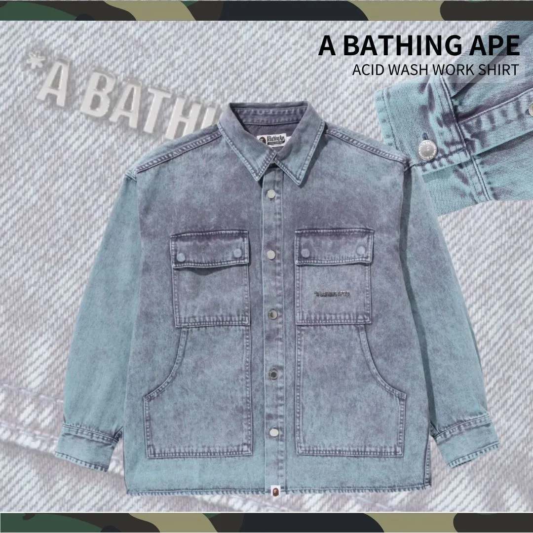 A BATHING APE  |Button-down Camouflage Denim Street Style Long Sleeves Plain