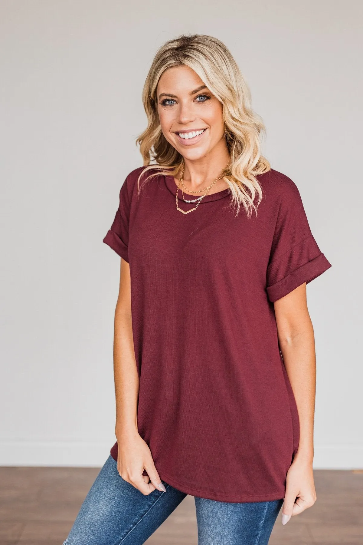 Above And Beyond Short Sleeve Shirt- Burgundy