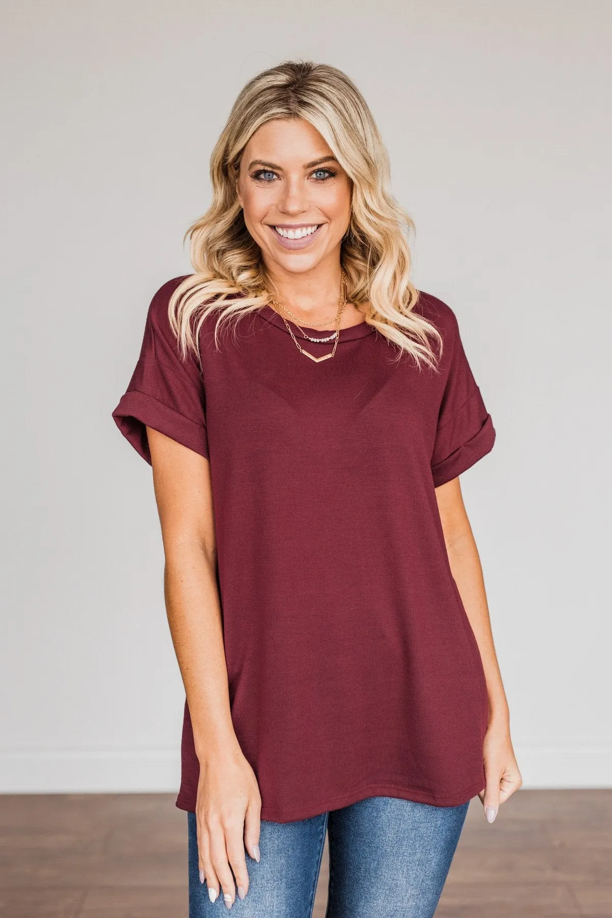 Above And Beyond Short Sleeve Shirt- Burgundy