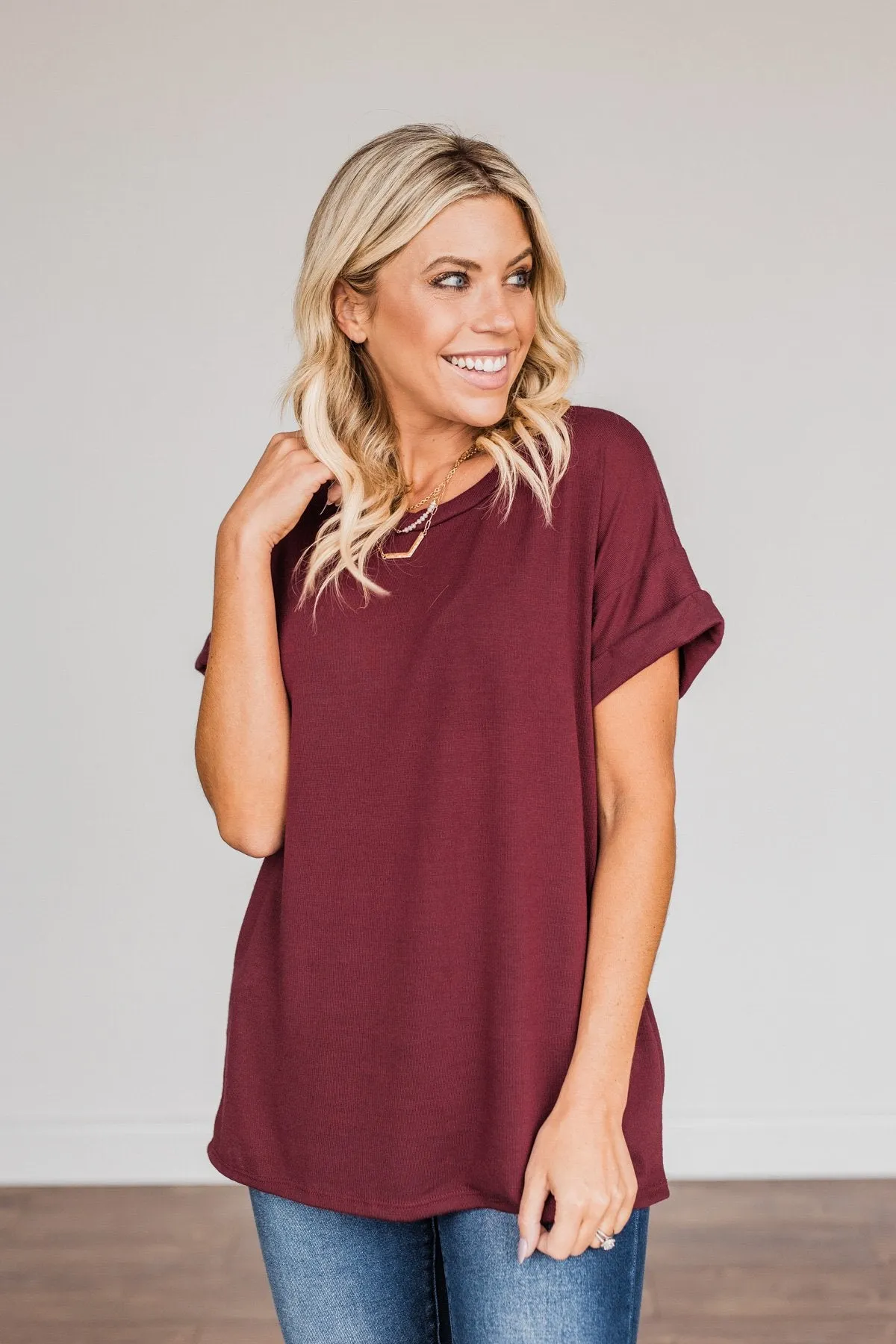 Above And Beyond Short Sleeve Shirt- Burgundy