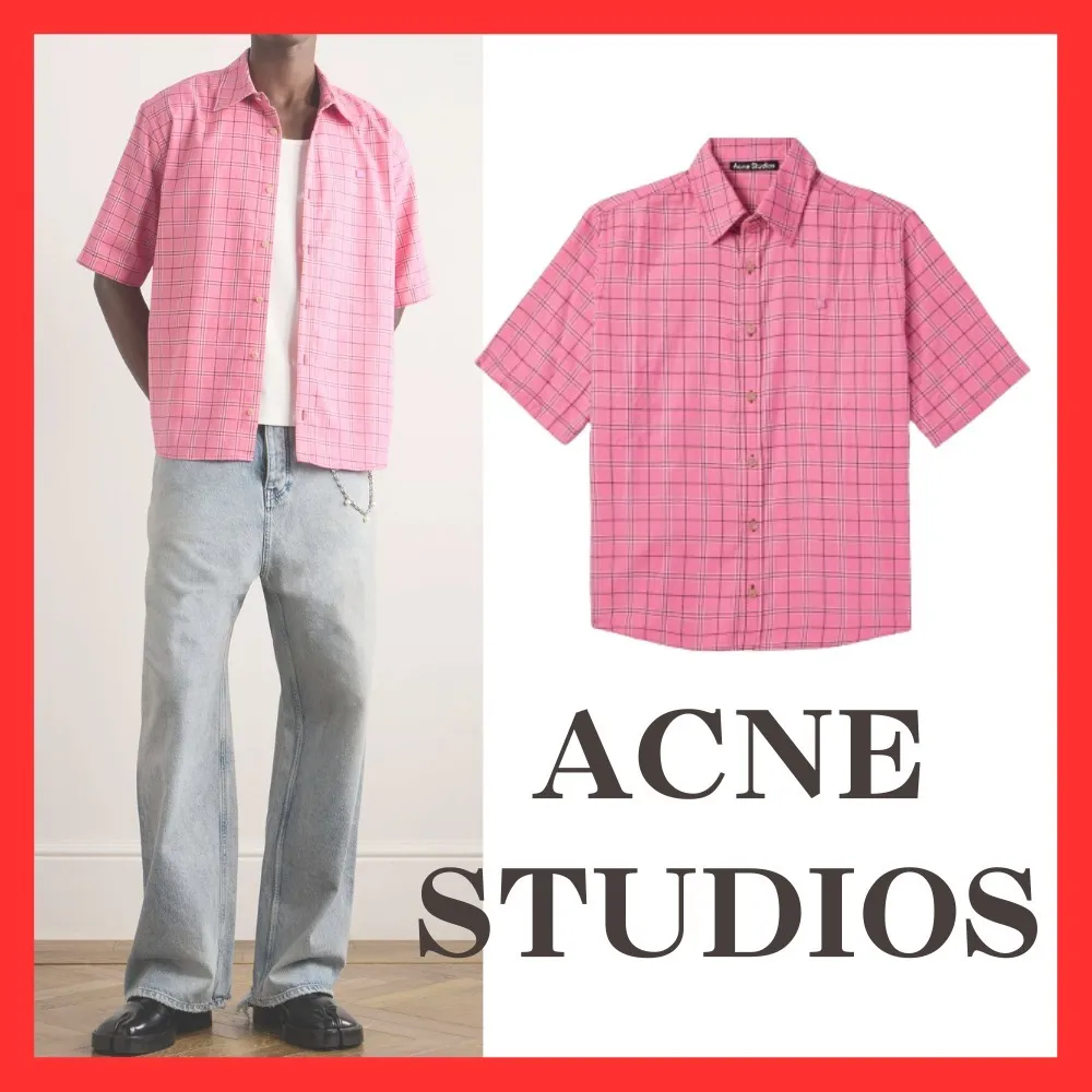 Acne Studios  |Button-down Glen Patterns Unisex Street Style Cotton