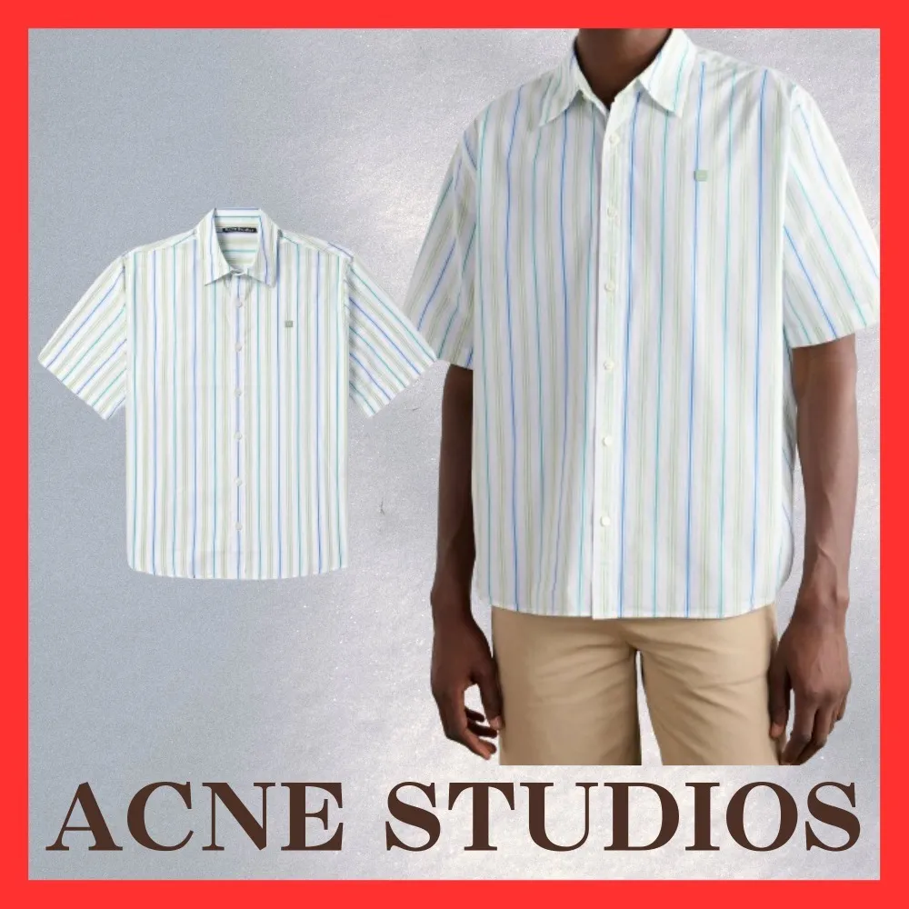 Acne Studios  |Button-down Stripes Unisex Street Style Cotton Short Sleeves