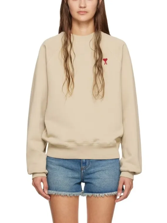 AMI PARIS  |Street Style U-Neck Long Sleeves Plain Cotton Logo