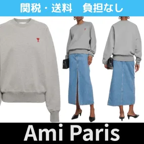 AMI PARIS  |Unisex Street Style Long Sleeves Cotton Oversized Logo