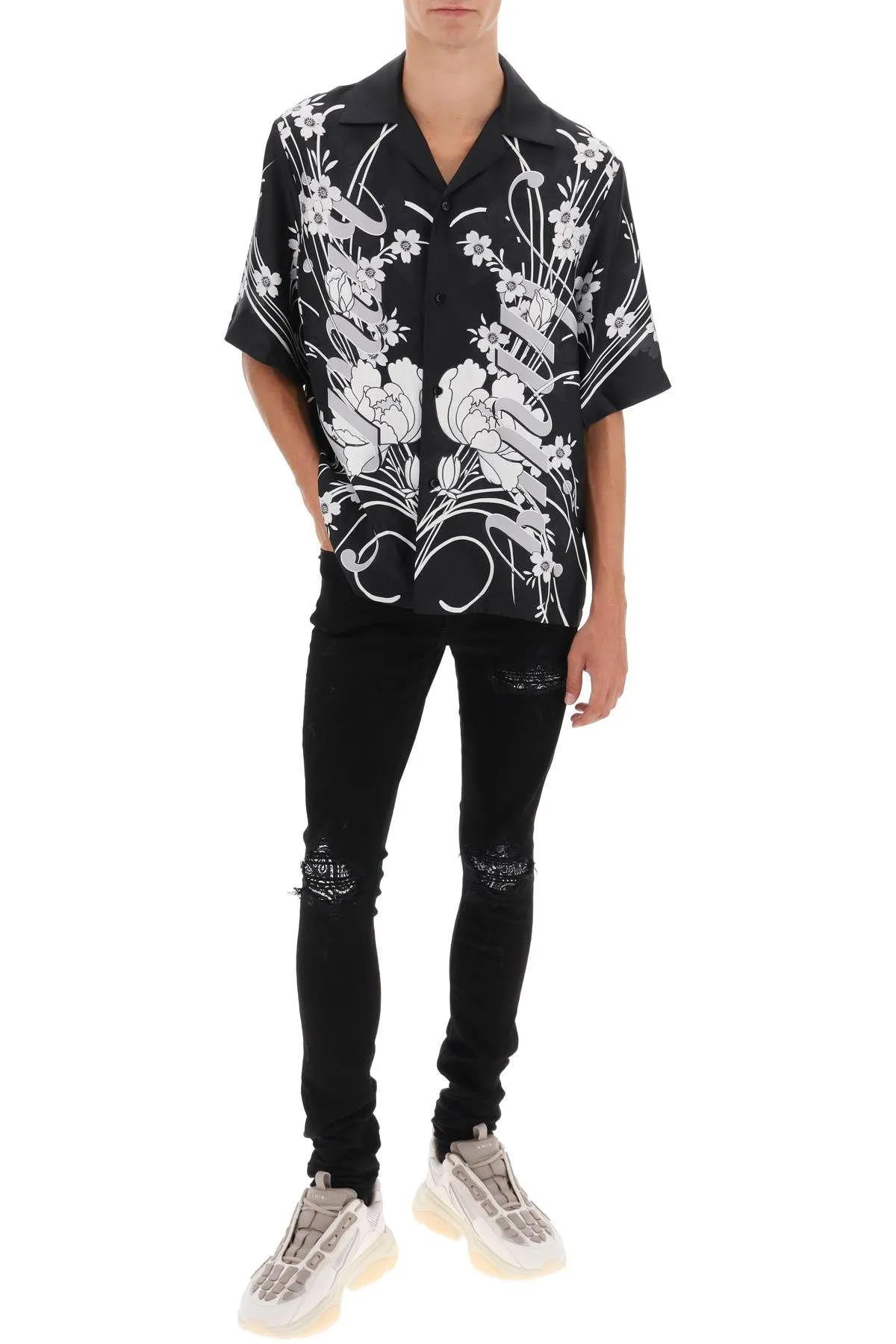 AMIRI  |Button-down Flower Patterns Monogram Blended Fabrics