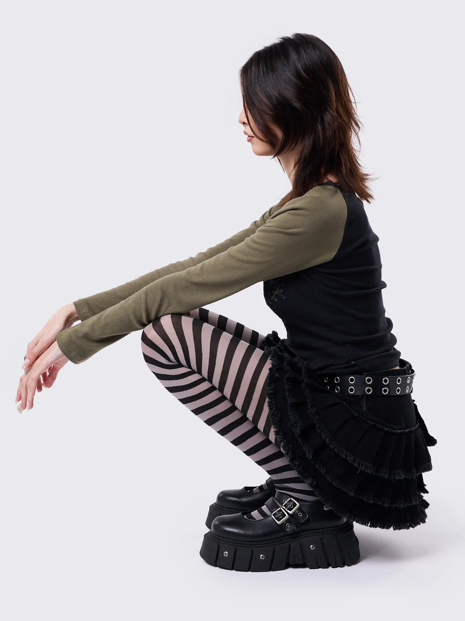 Aoki Grey & Black Striped Tights