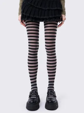 Aoki Grey & Black Striped Tights