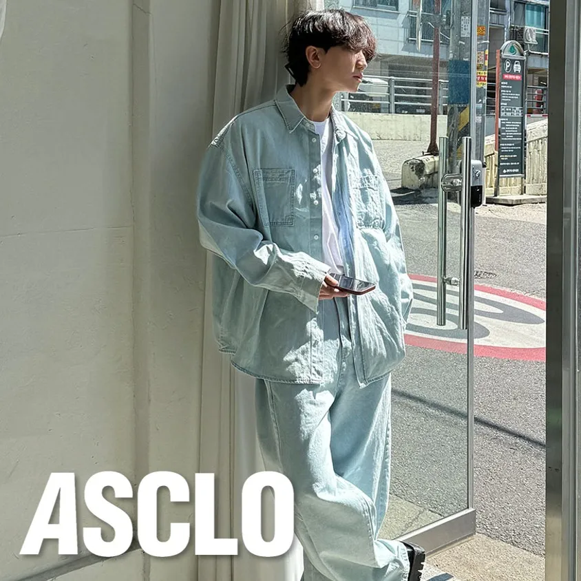 ASCLO  |Button-down Unisex Denim Street Style Long Sleeves Plain