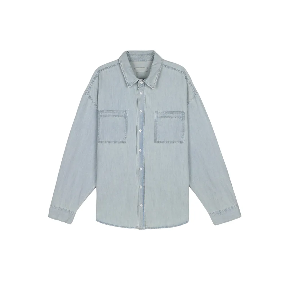 ASCLO  |Button-down Unisex Denim Street Style Long Sleeves Plain