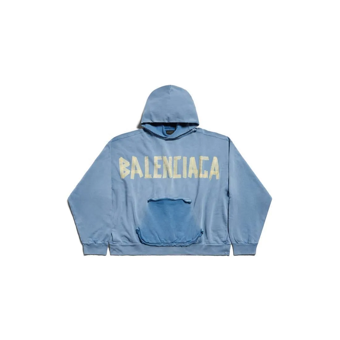 BALENCIAGA  |Men's Tape Type Ripped Pocket Hoodie Large Fit in Faded Blue