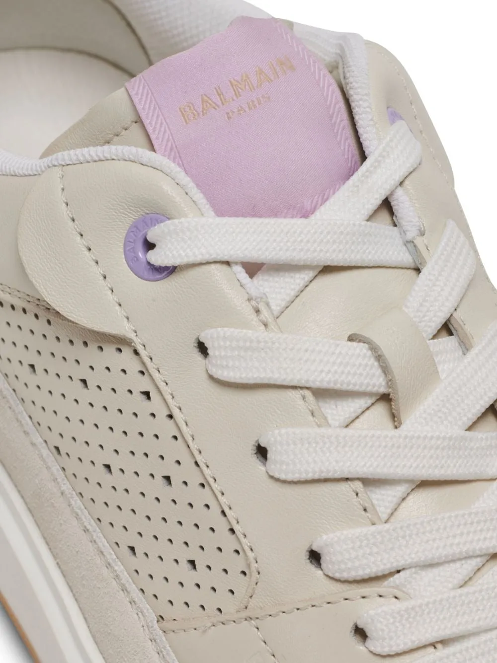 Balmain B-Court Flip Leather Trainer in Cream