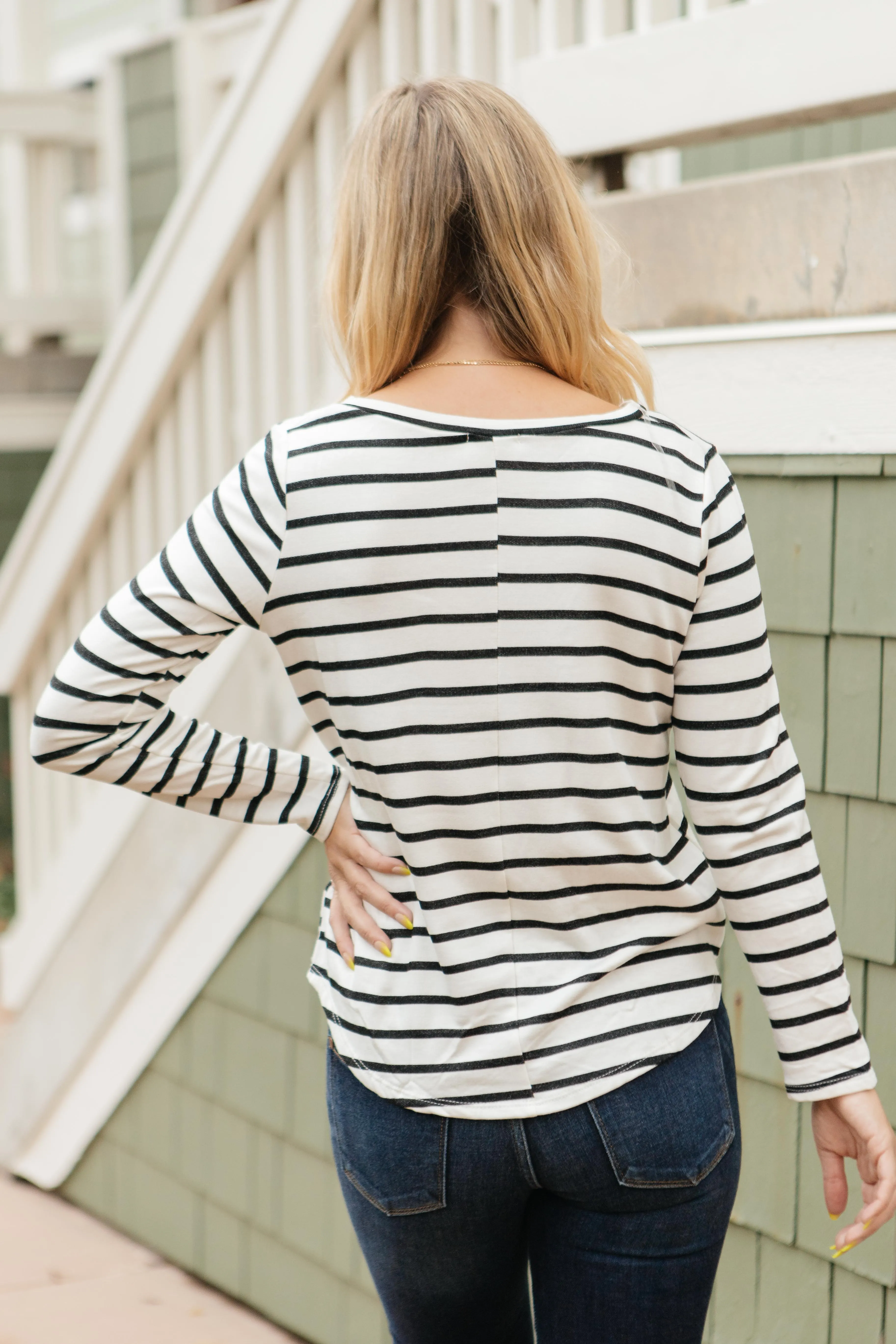 Basically Striped Long Sleeve Top in Ivory and Black - On Hand