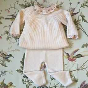 Bonpoint Cream Cashmere Ribbed Cross-Over Cardigan: 3 Months