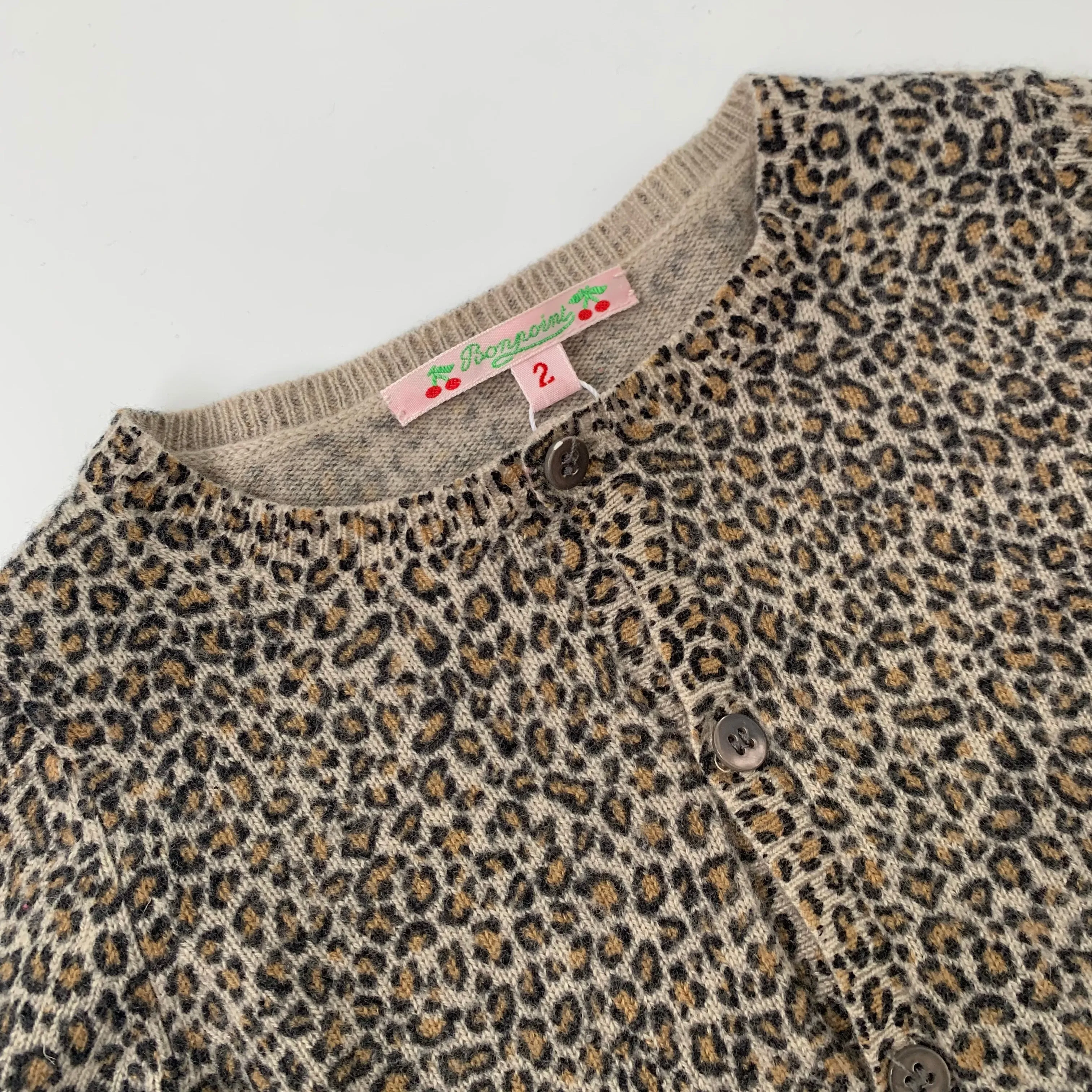 Bonpoint Leopard Print Cashmere Cardigan: 18-24 Months