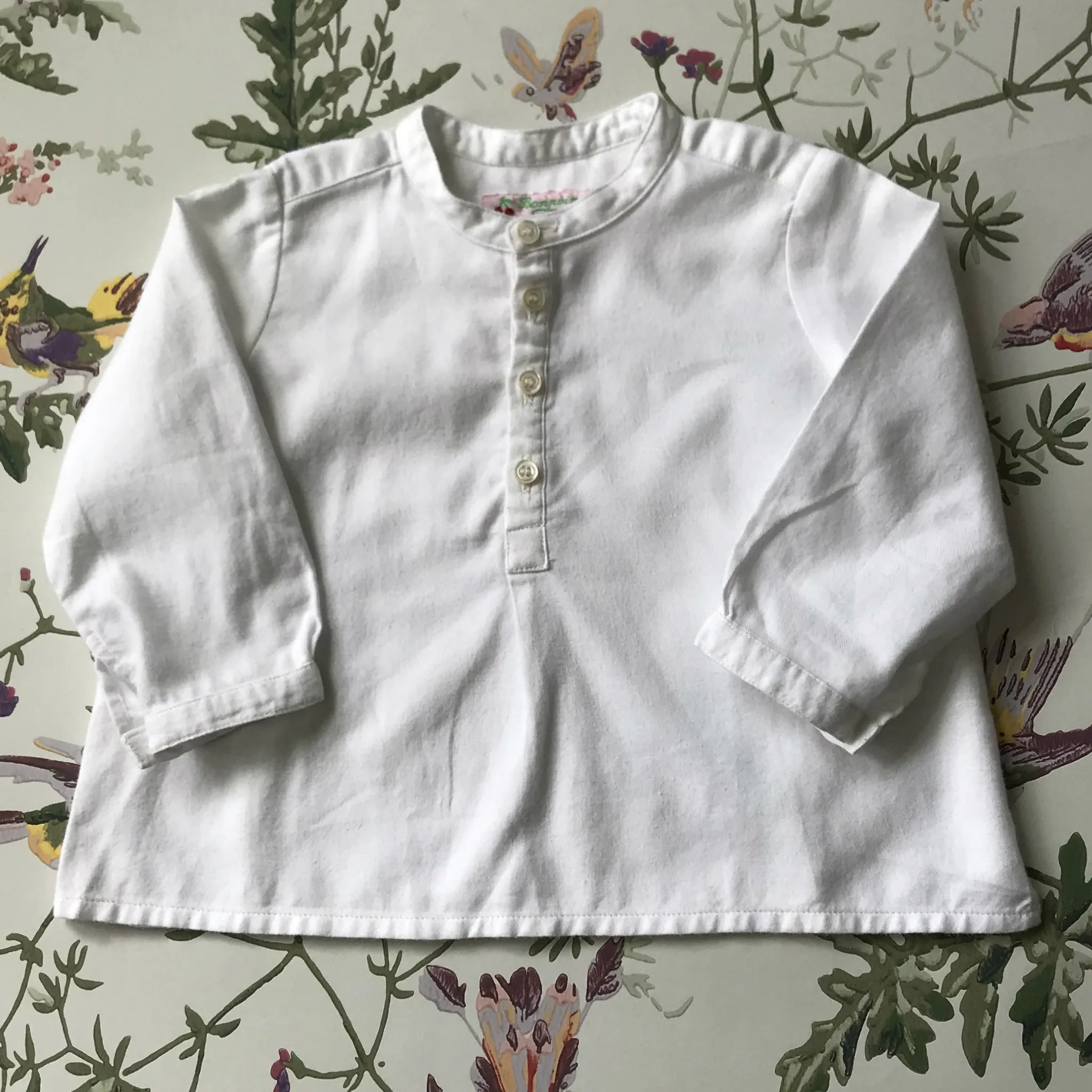 Bonpoint White Cotton Shirt With Mandarin Collar