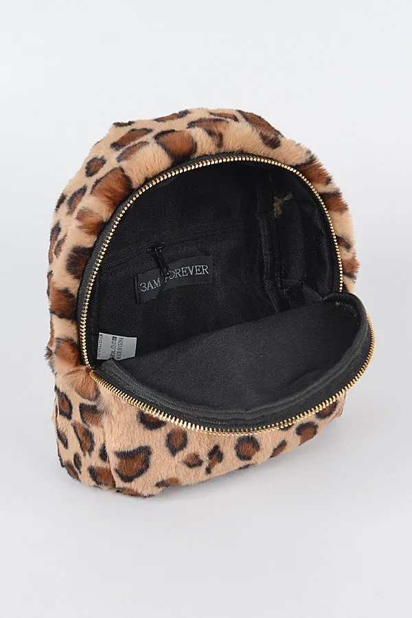 Brown Leopard Fur Backpack