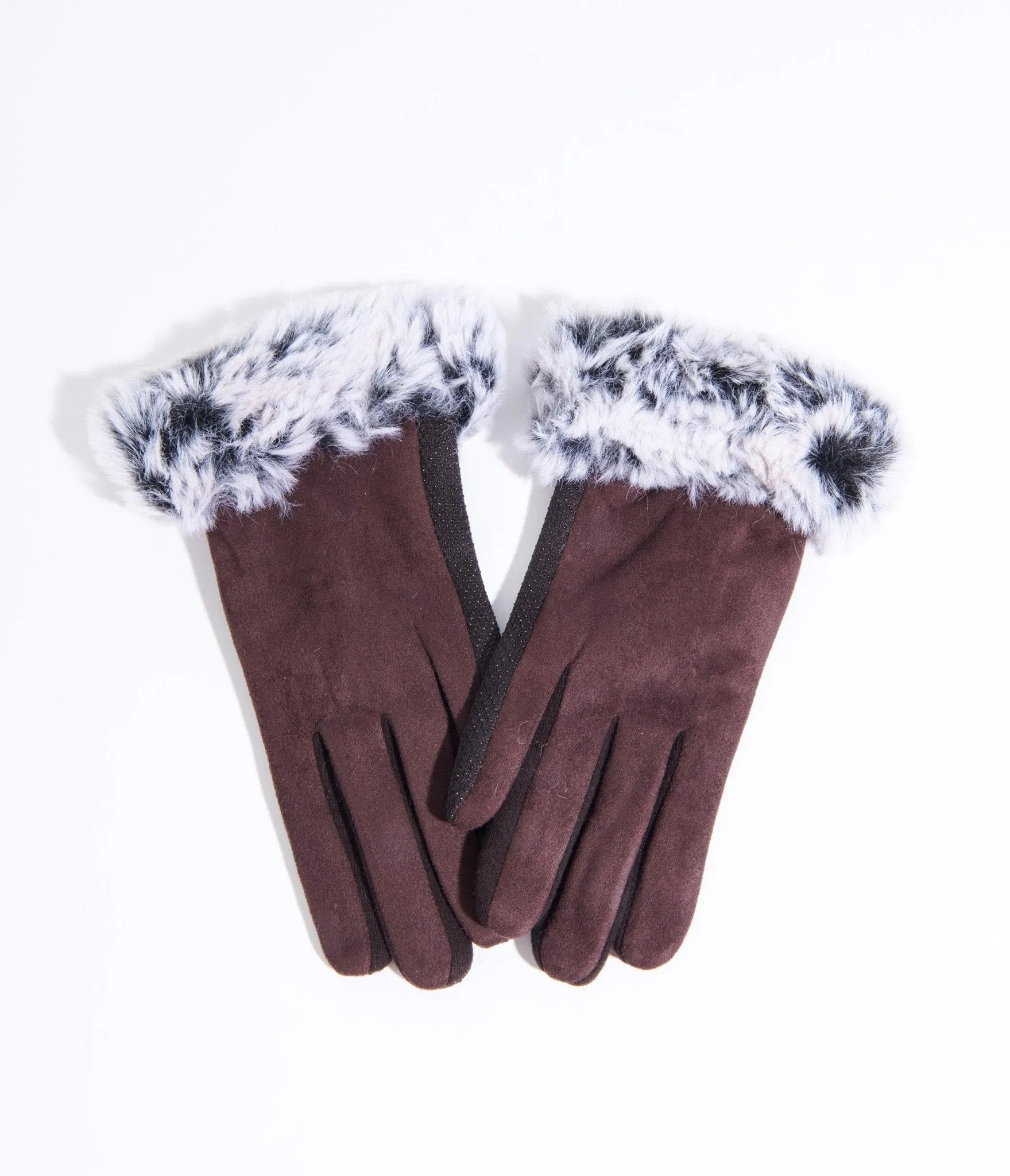 Brown Suede & Grey Faux Fur Gloves