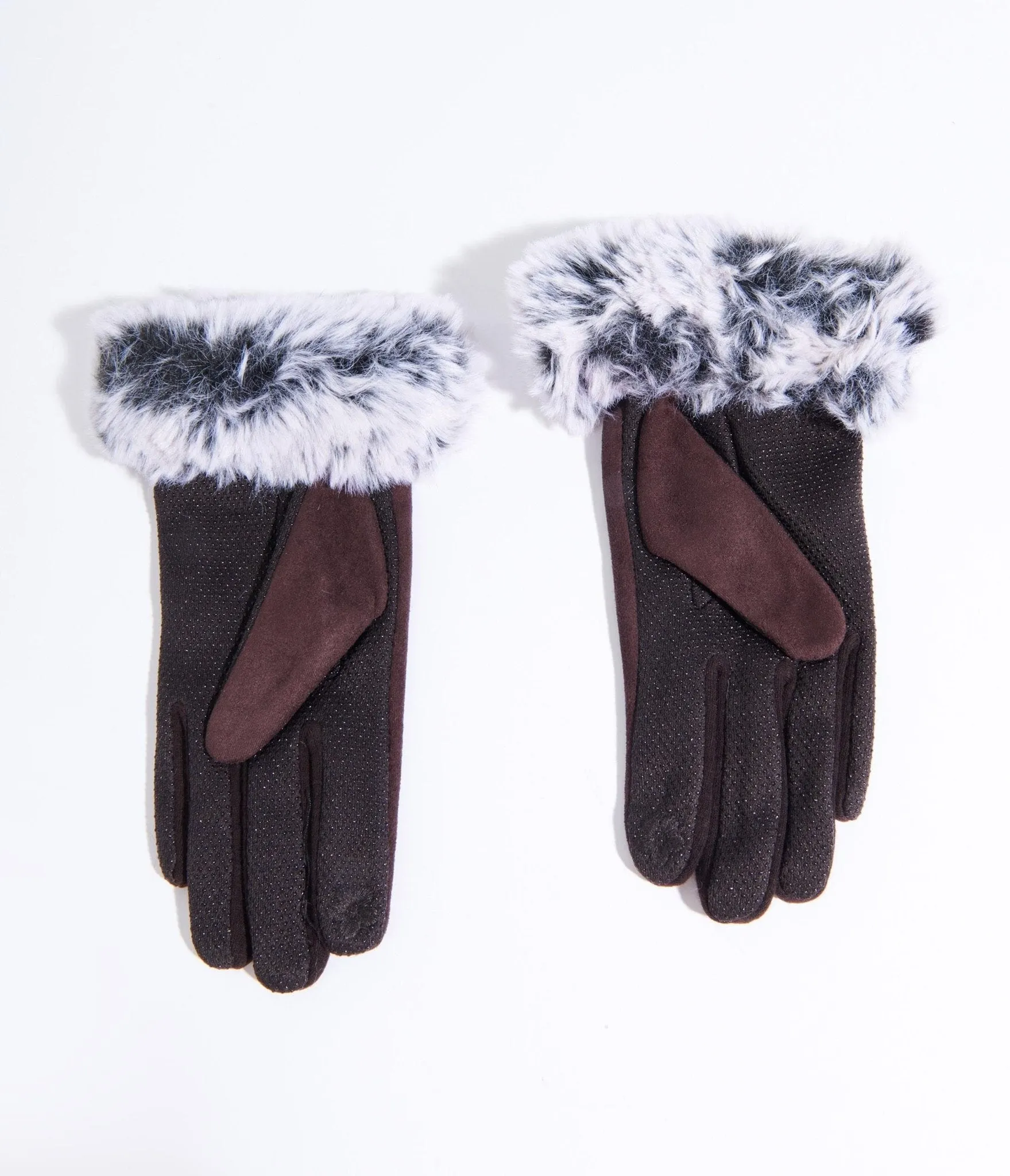 Brown Suede & Grey Faux Fur Gloves