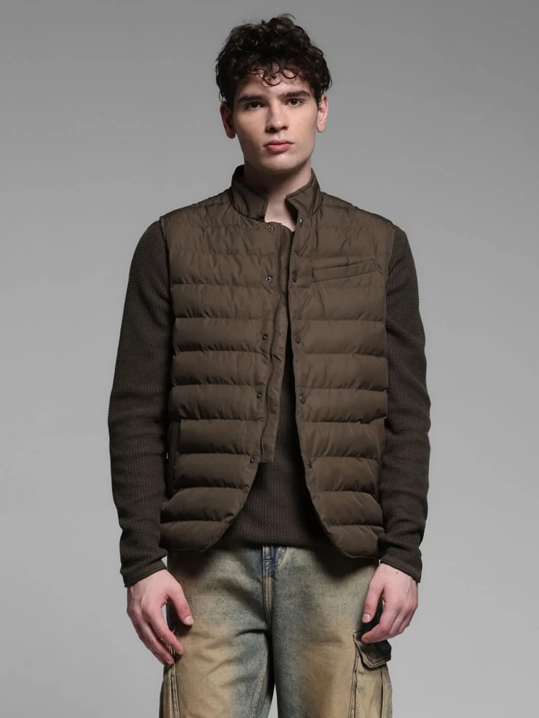 BROWN VEST PUFFER JACKET