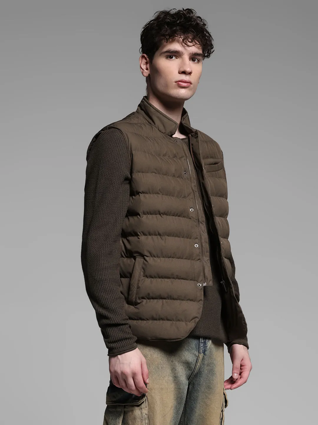 BROWN VEST PUFFER JACKET