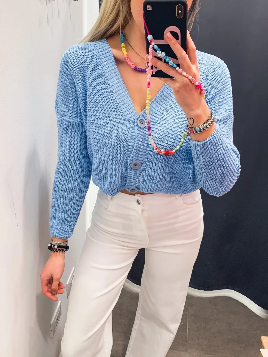 Cardigan azzurro in maglia