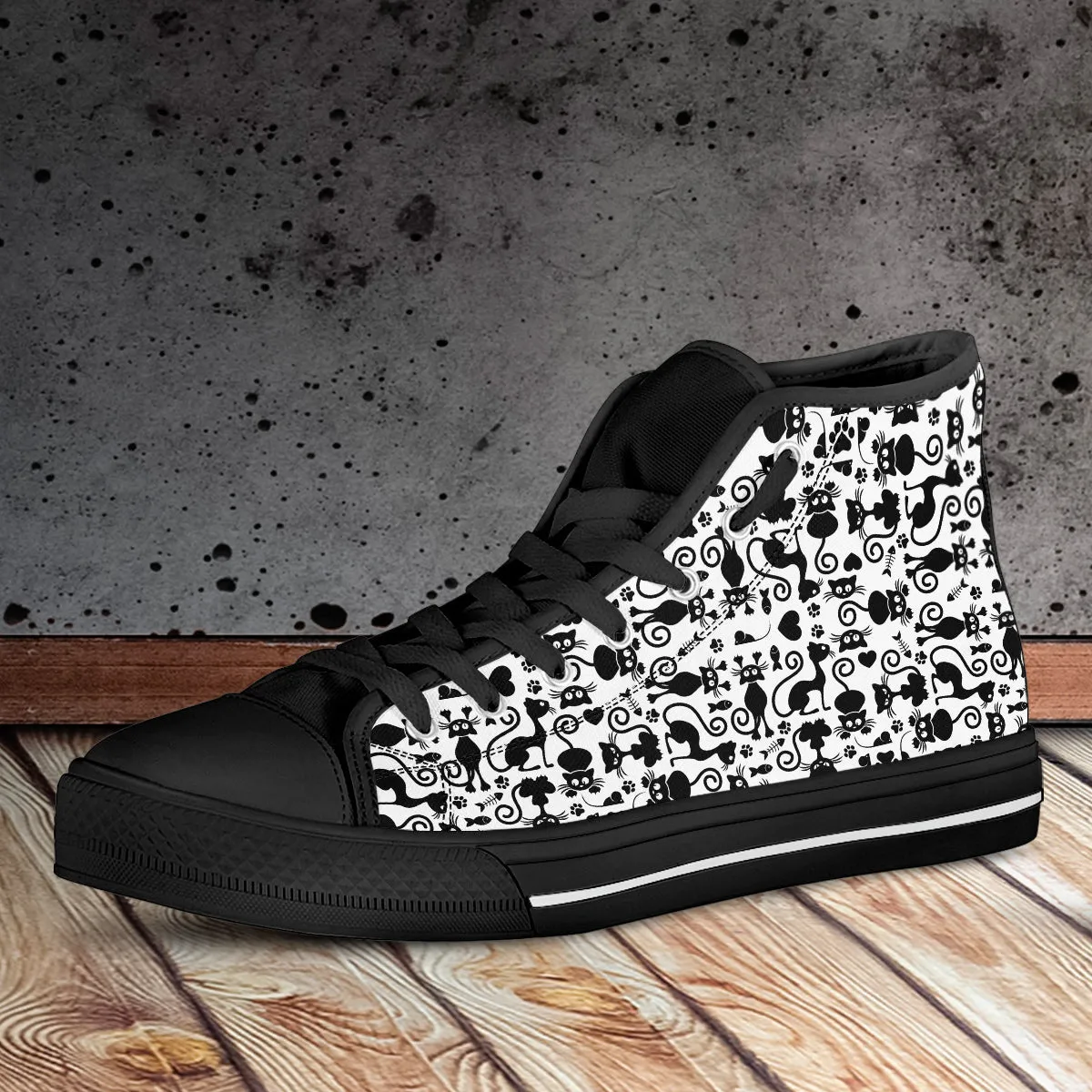 Cats High Top Shoes White Black