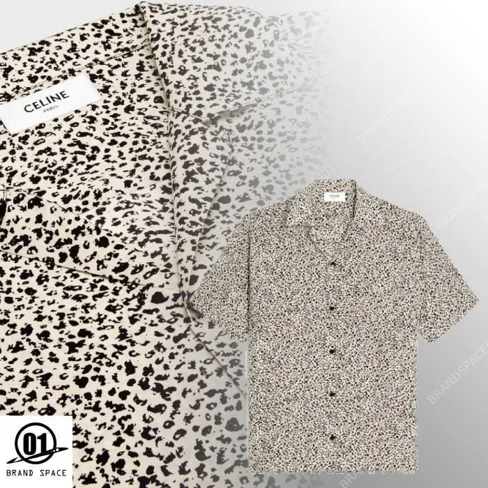 CELINE  |Button-down Leopard Patterns Unisex Silk Street Style