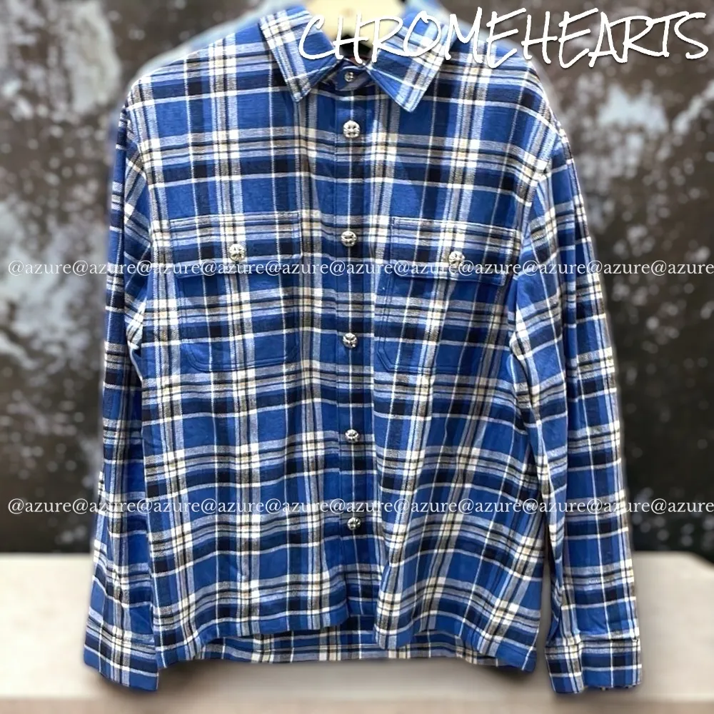 CHROME HEARTS  |Button-down Other Plaid Patterns Unisex Street Style