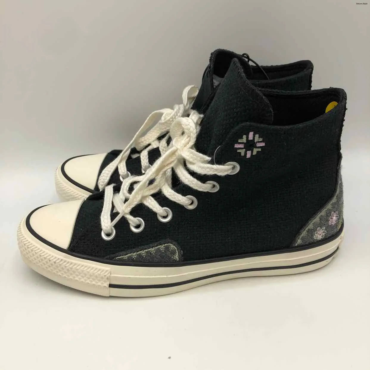 CONVERSE Black White Flower Trim High Top Sneaker Shoe Size 7 Shoes