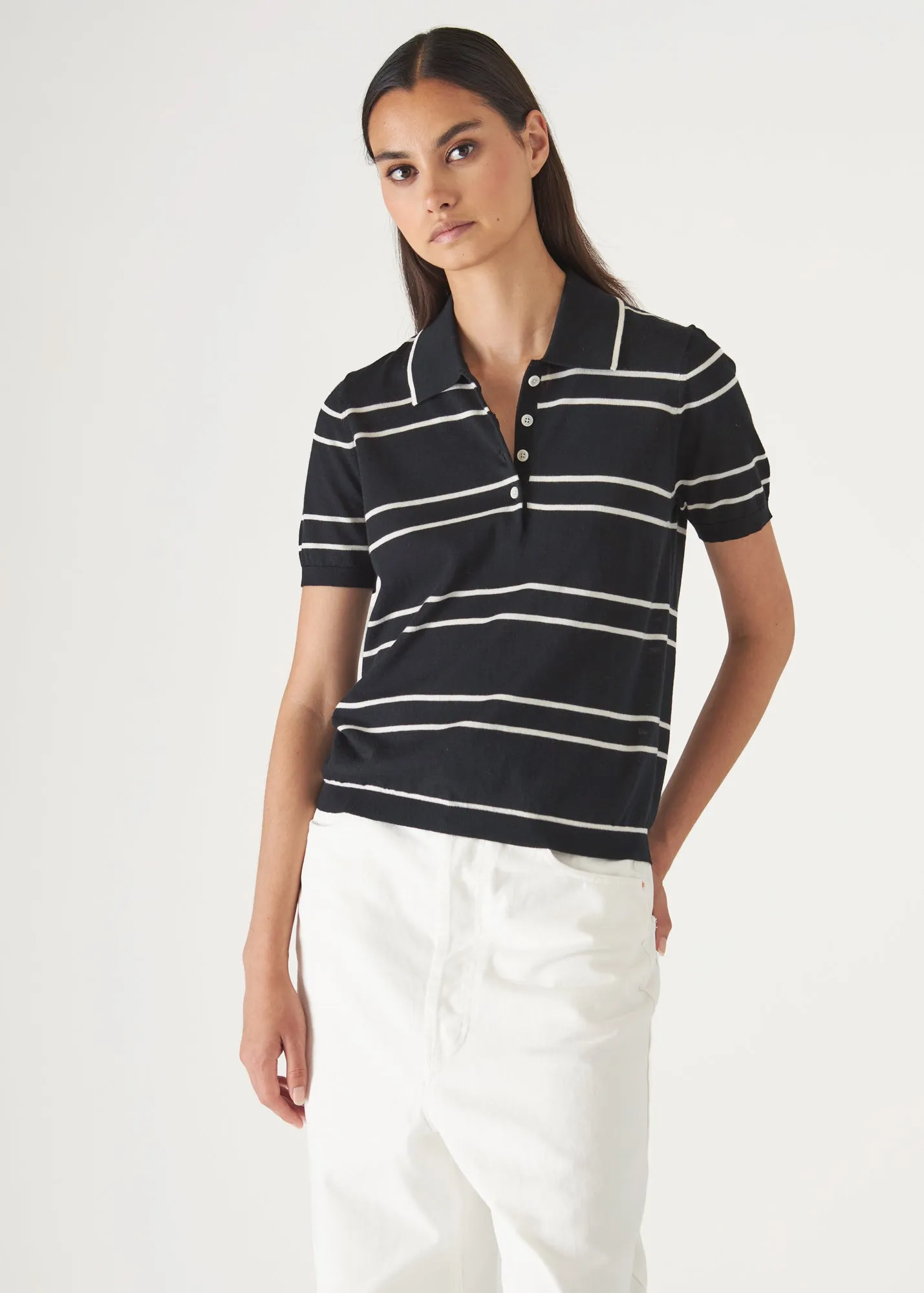 COTTON CUPRO STRIPED SHORT SLEEVE POLO