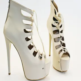 Cream Gladiator Lace Up Platform Shoes