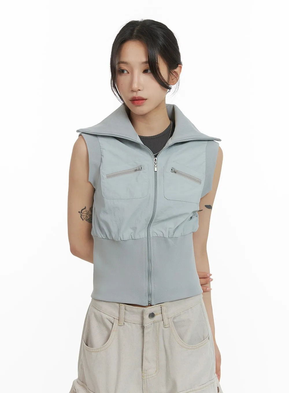 Crop Wide Collar Vest CM426