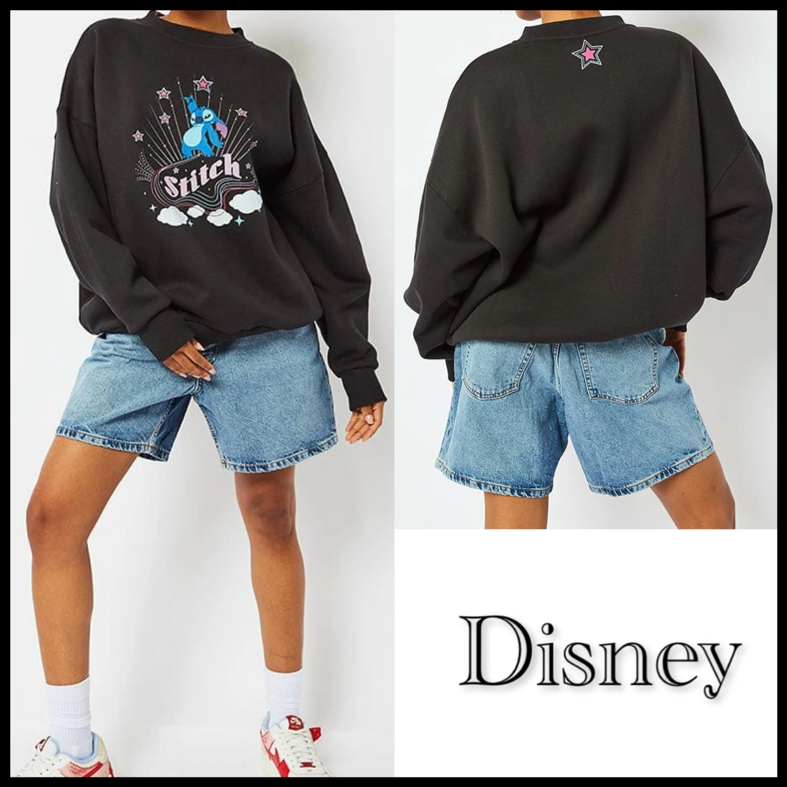 Disney  |Crew Neck Unisex Street Style Long Sleeves Cotton Oversized