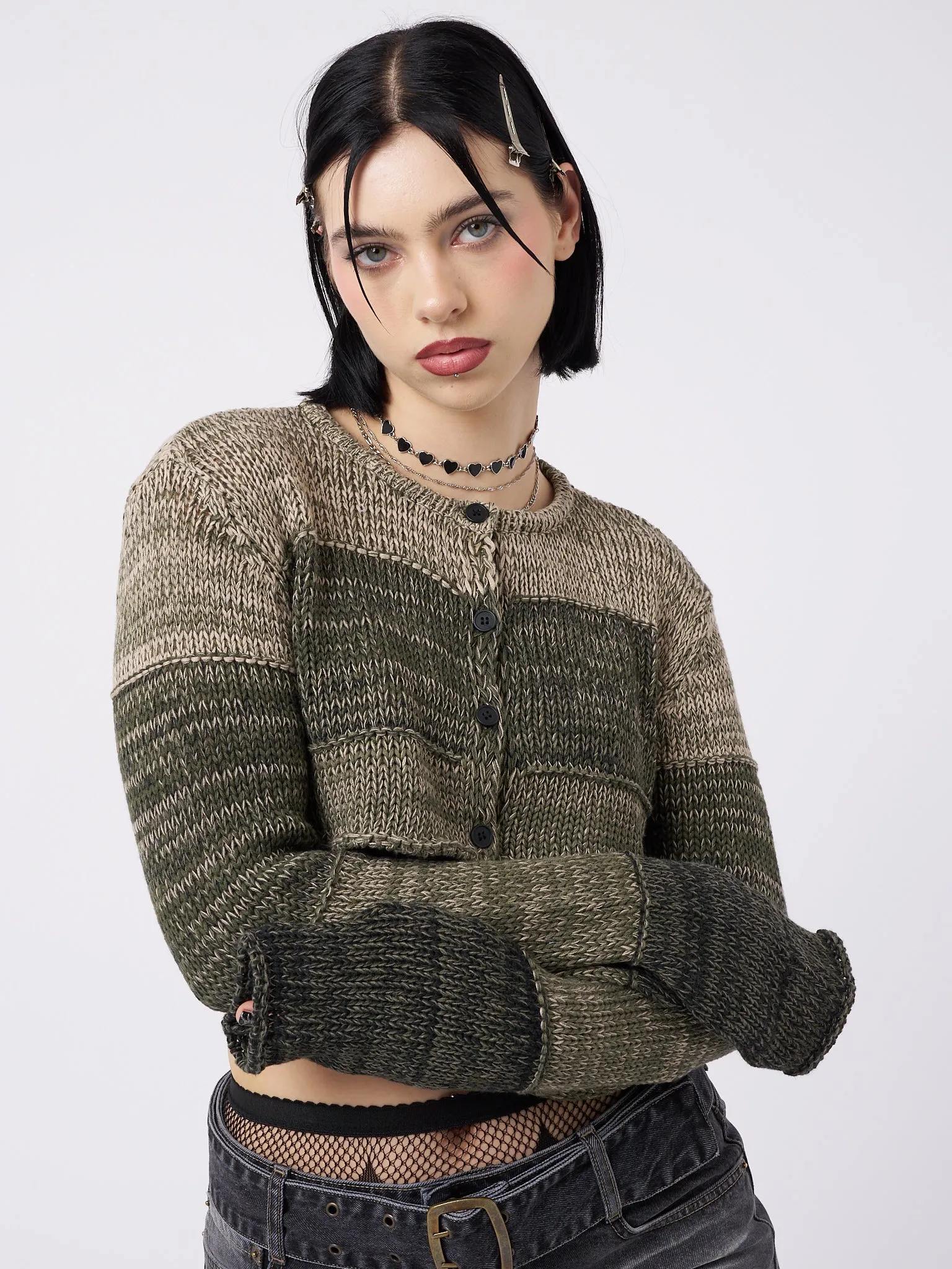 Drea Green Extreme Cropped Cardigan