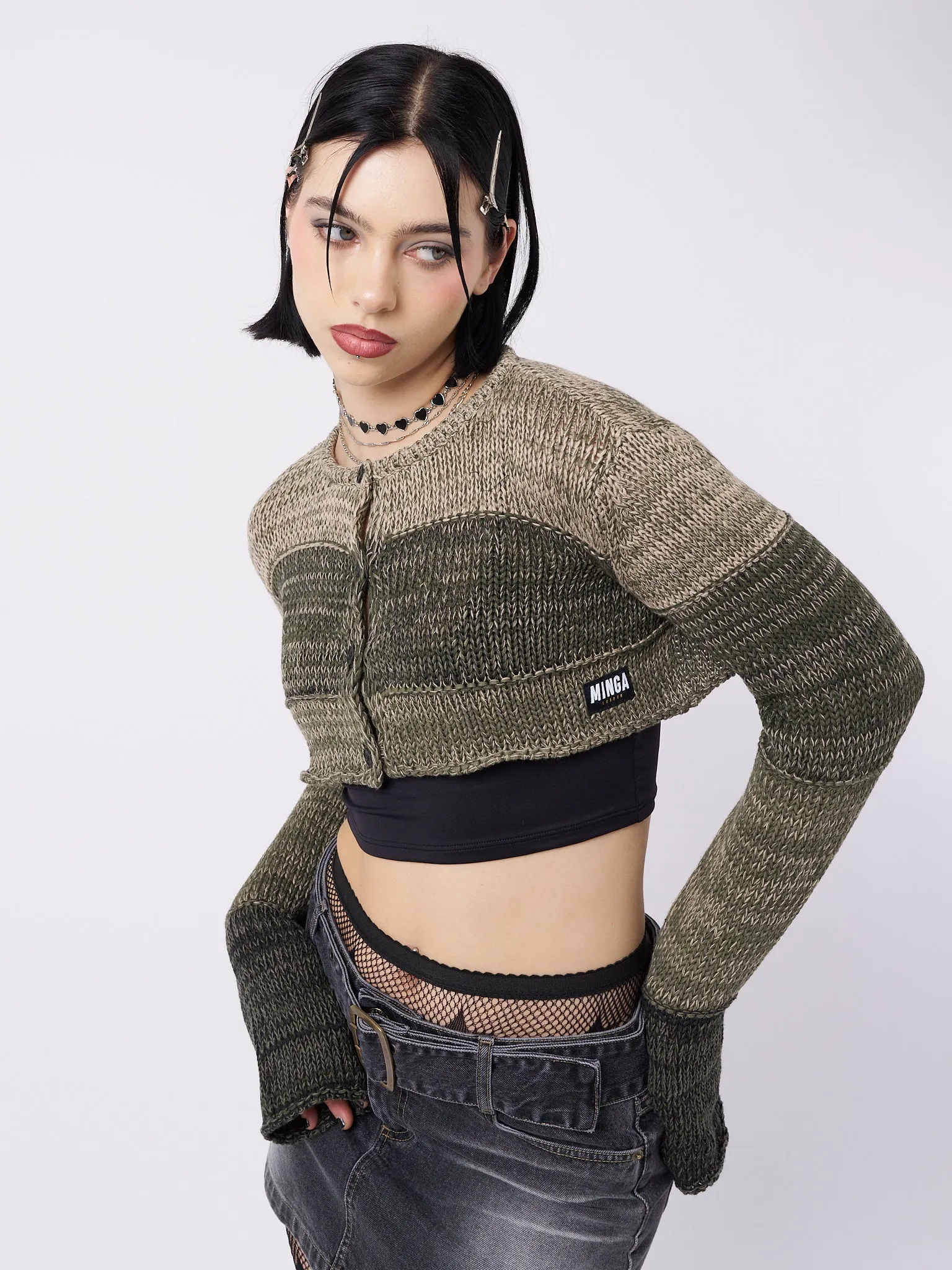 Drea Green Extreme Cropped Cardigan