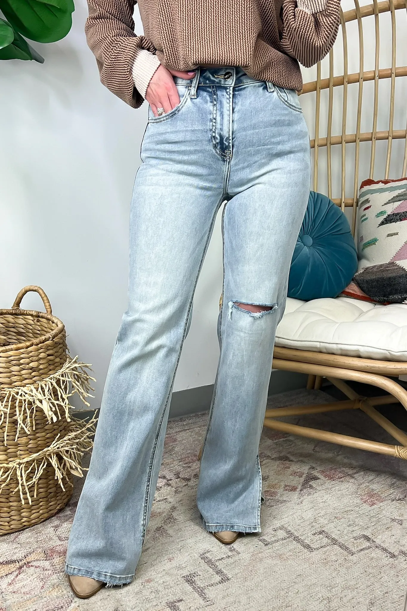 Easton High Rise Distressed Wide Flare Jeans