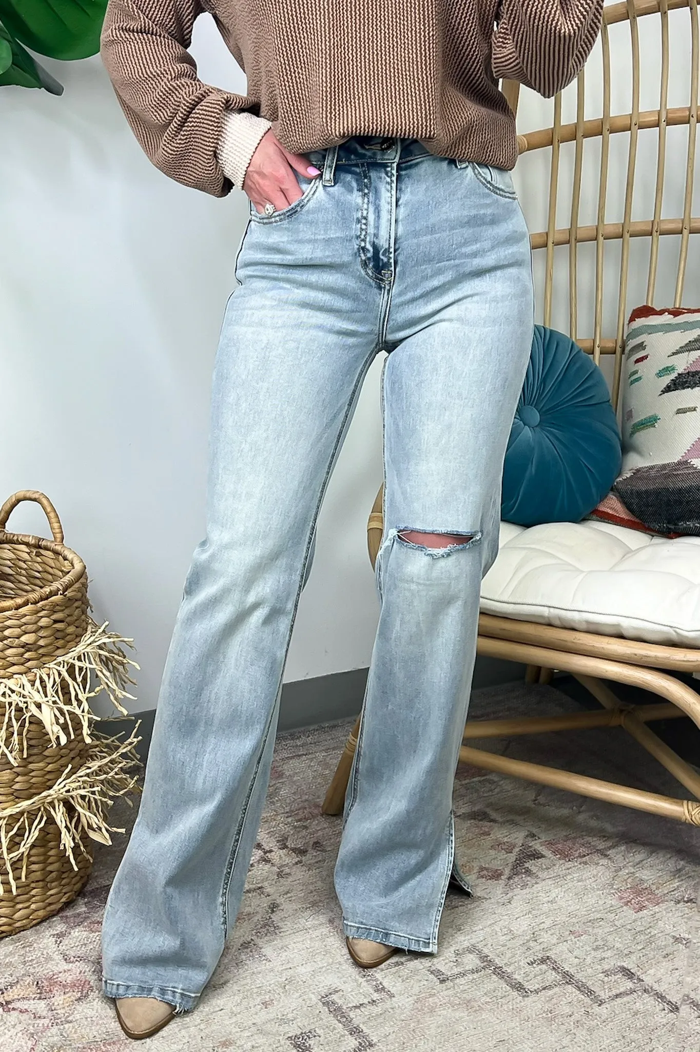 Easton High Rise Distressed Wide Flare Jeans