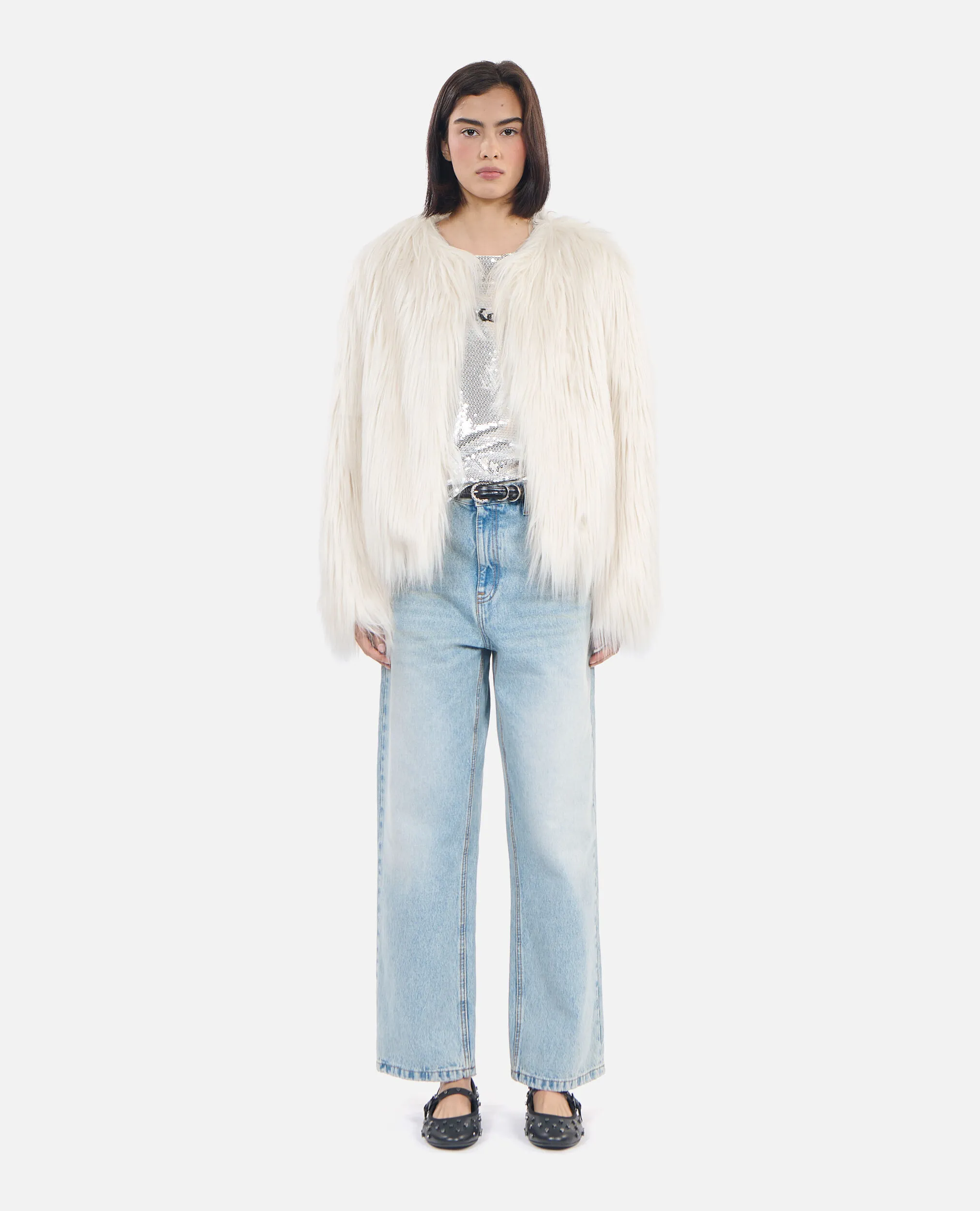 Ecru faux fur coat