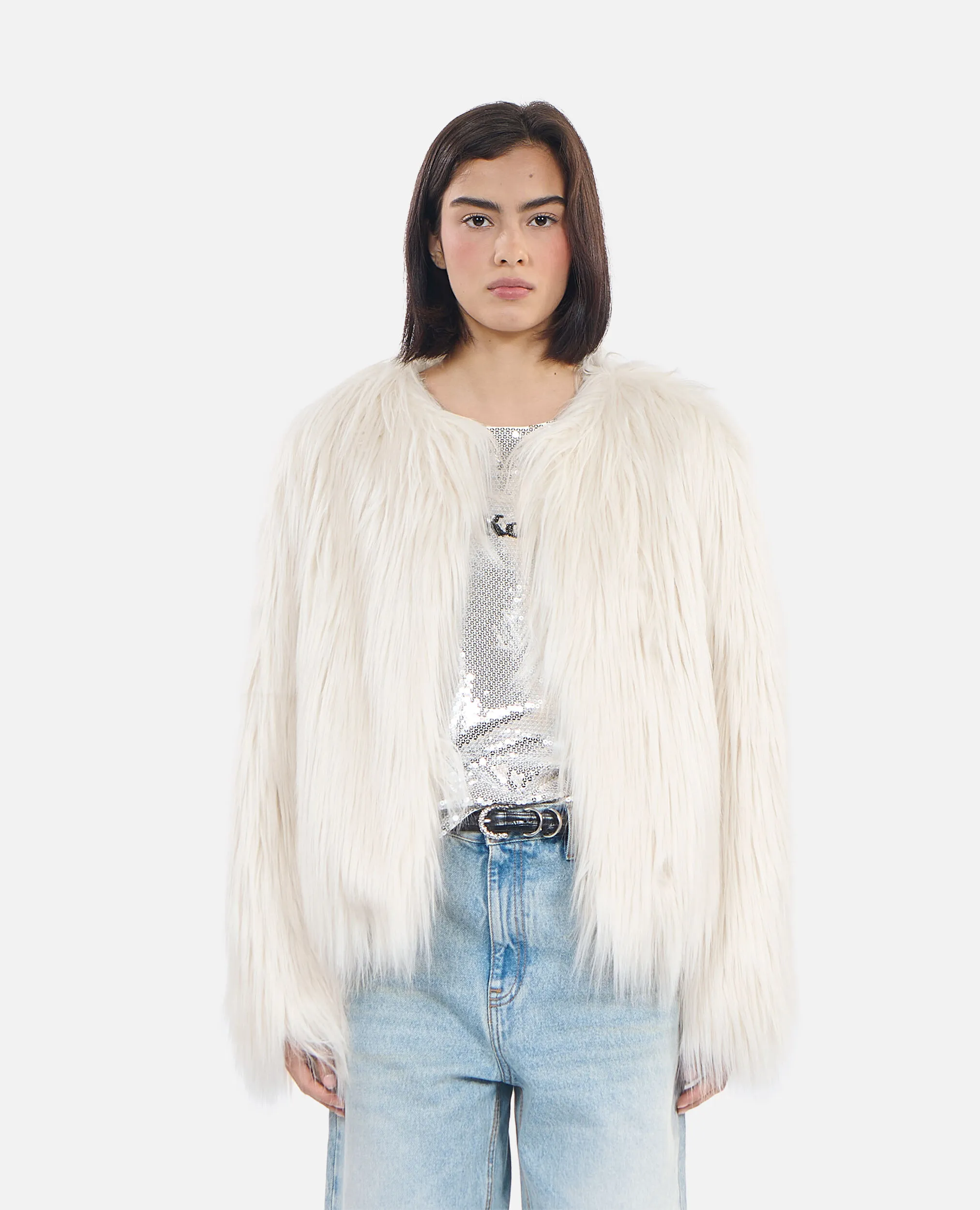 Ecru faux fur coat