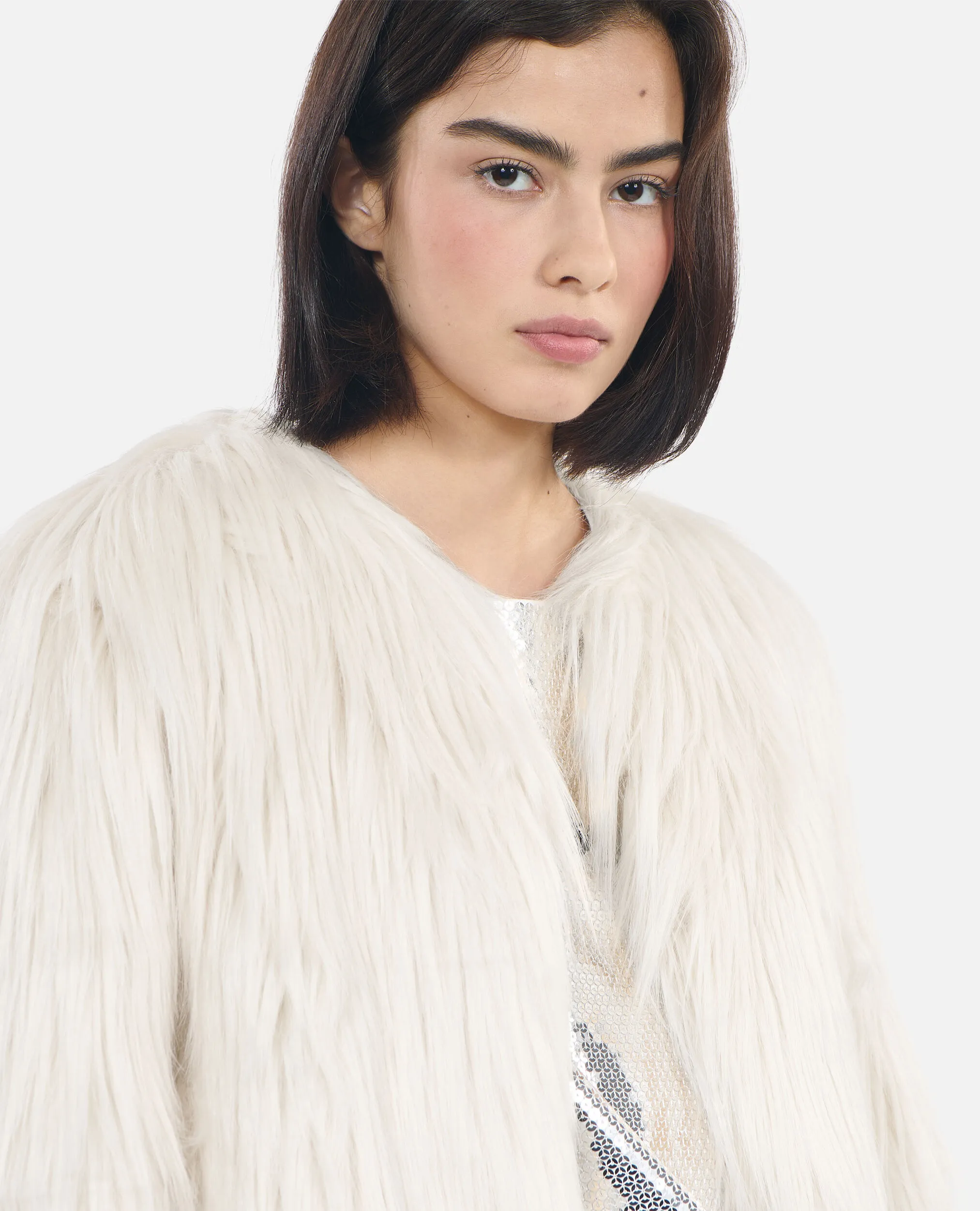 Ecru faux fur coat