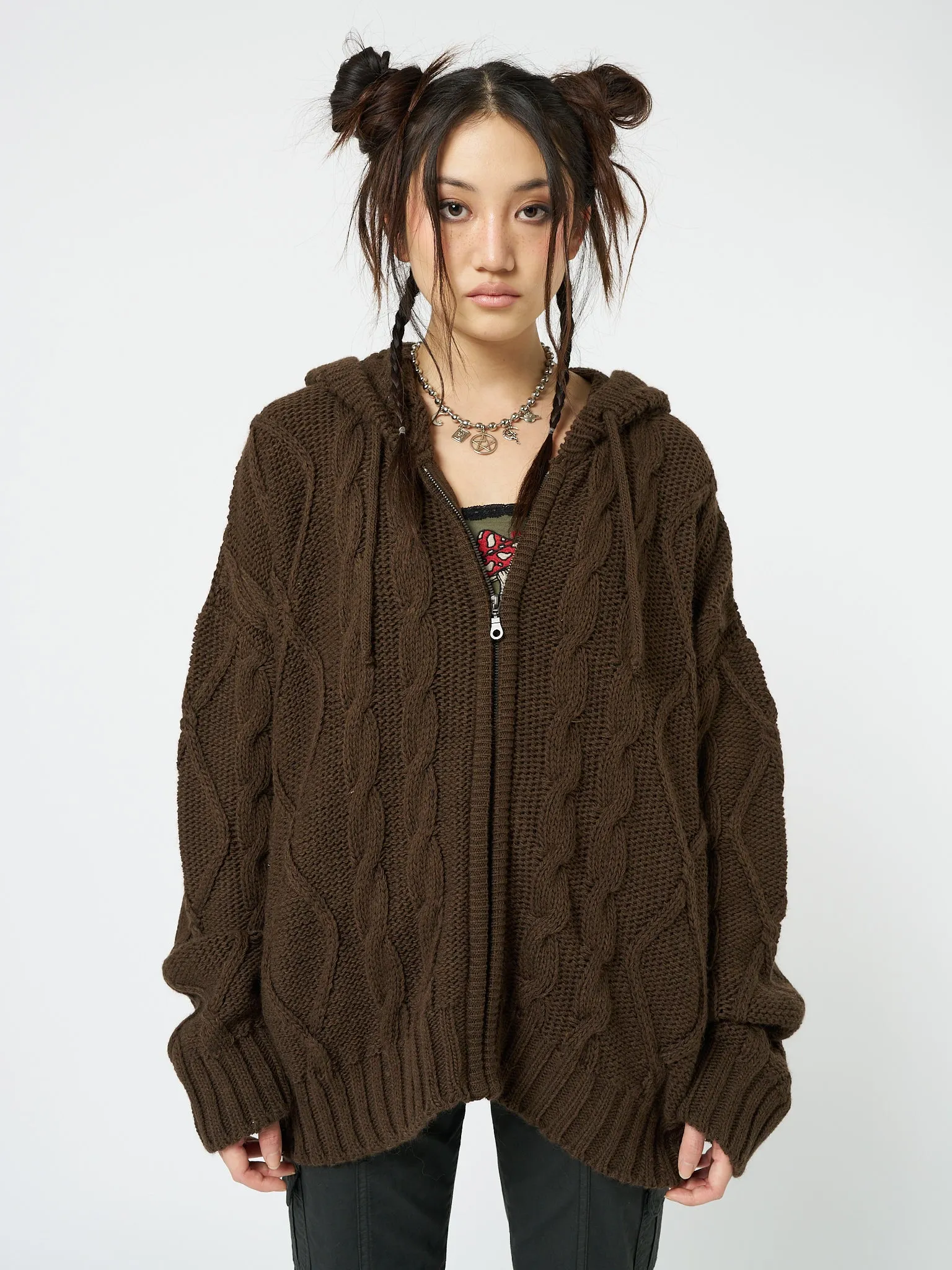 Eli Brown Zip Up Cable Knit Cardigan