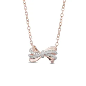 Enchanted Disney Fine Jewelry 10K Rose Gold 1/10 Cttw Snow White Bow Necklace