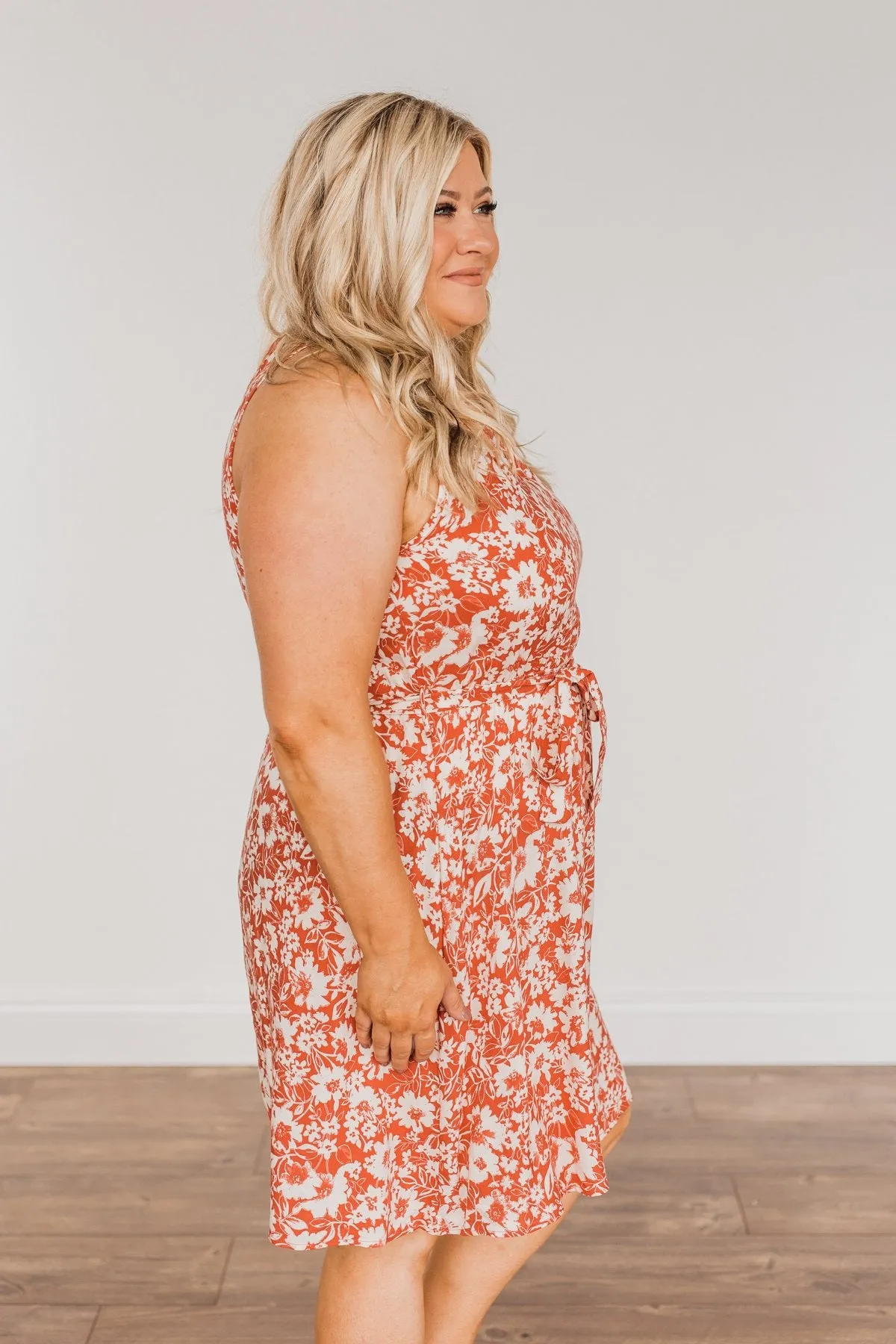 Fall Feelings Floral Tie Dress- Ivory & Soft Rust