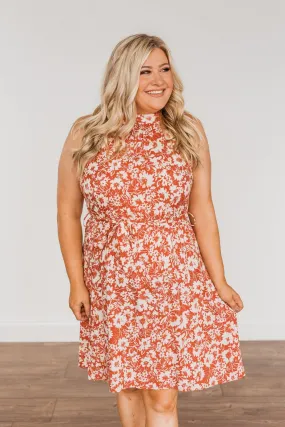 Fall Feelings Floral Tie Dress- Ivory & Soft Rust