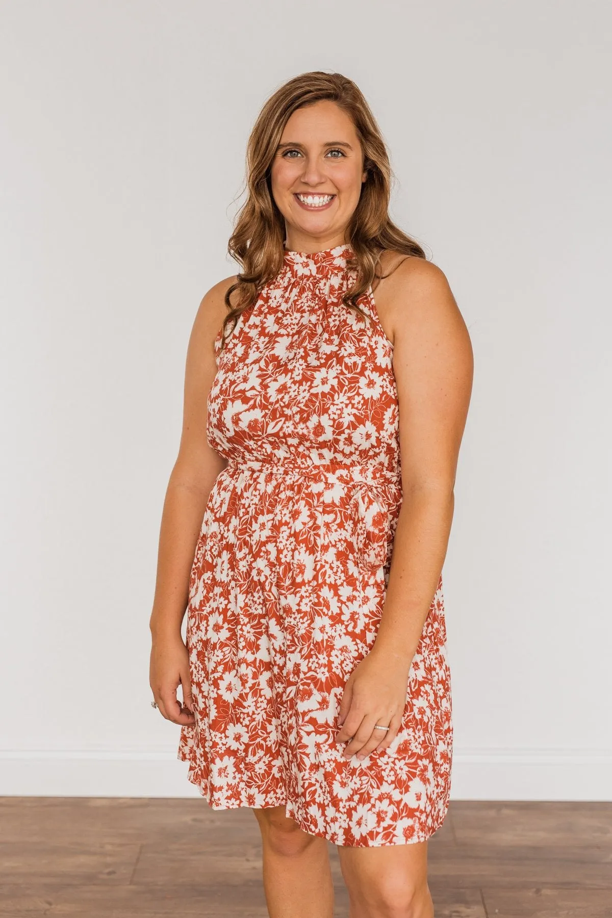 Fall Feelings Floral Tie Dress- Ivory & Soft Rust